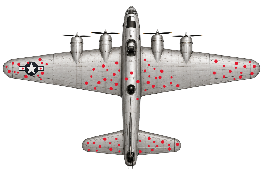 WWII bomber diagram with red dots